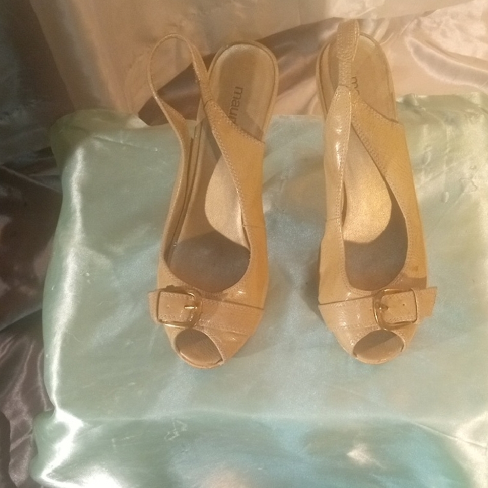 Maurices Beige Peep Toe Slingback Heels